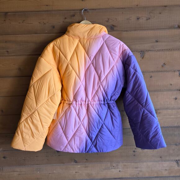 Electric & Rose Aiden Ombre Quilted Jacket NWT L Pink Purple Orange Puffer Coat - Picture 3 of 15